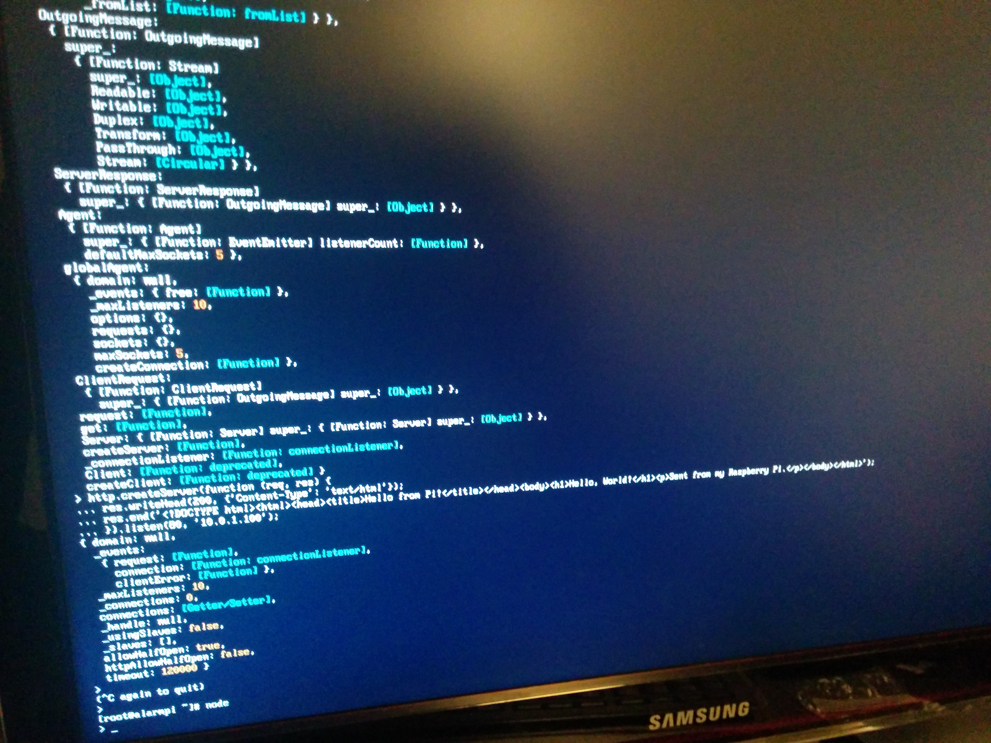 Lowsy screen pic of Node.JS http server code.